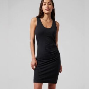 Athleta Black Spandex Knee-length Tank Dress Ruched Side Size Small Stretch Cozy
